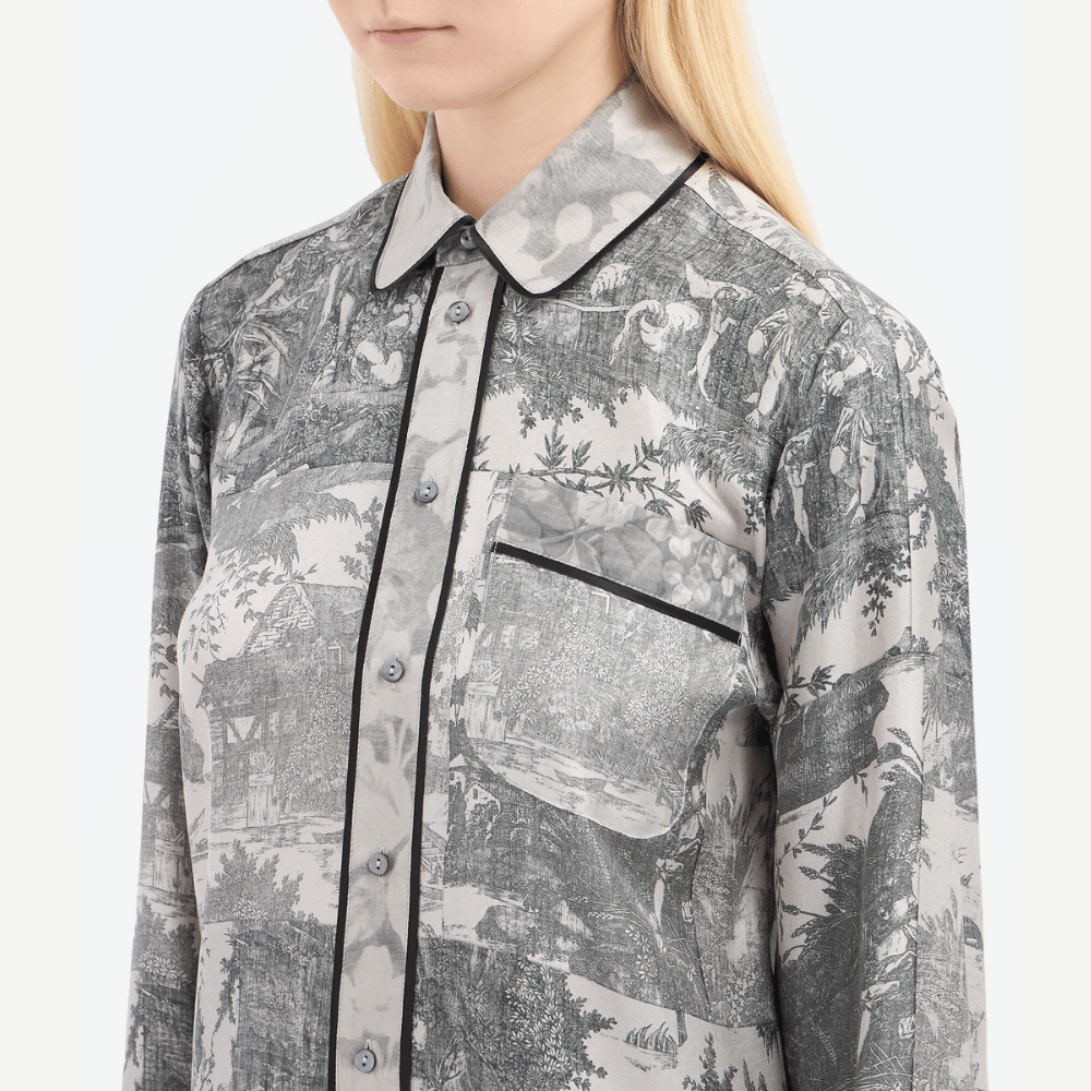Pierre-Louis Mascia Aloegum Silk Long Sleeve Shirt in Silver Toile de Jouy Scenic Print Shop PIERRE LOUIS MASCIA designer fashion online or in-store at Riada Concept, Sydney’s high-end fashion boutique in Australia.