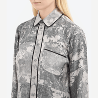 Pierre-Louis Mascia Aloegum Silk Long Sleeve Shirt in Silver Toile de Jouy Scenic Print Shop PIERRE LOUIS MASCIA designer fashion online or in-store at Riada Concept, Sydney’s high-end fashion boutique in Australia.