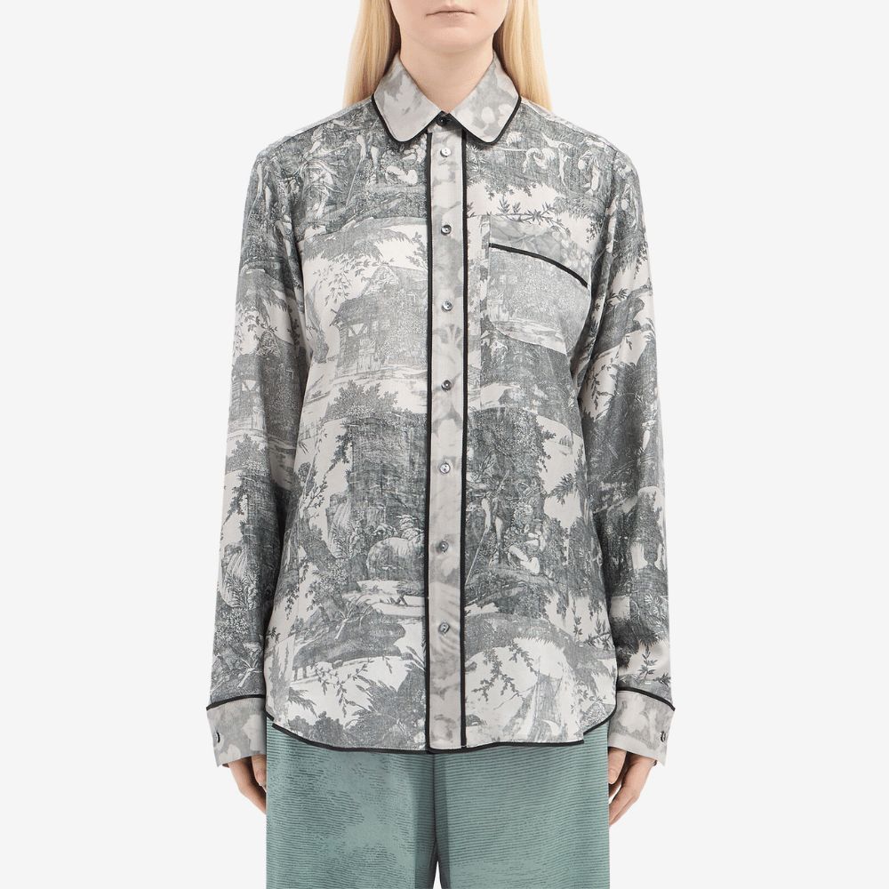 Pierre-Louis Mascia Aloegum Silk Long Sleeve Shirt in Silver Toile de Jouy Scenic Print Shop PIERRE LOUIS MASCIA designer fashion online or in-store at Riada Concept, Sydney’s high-end fashion boutique in Australia.