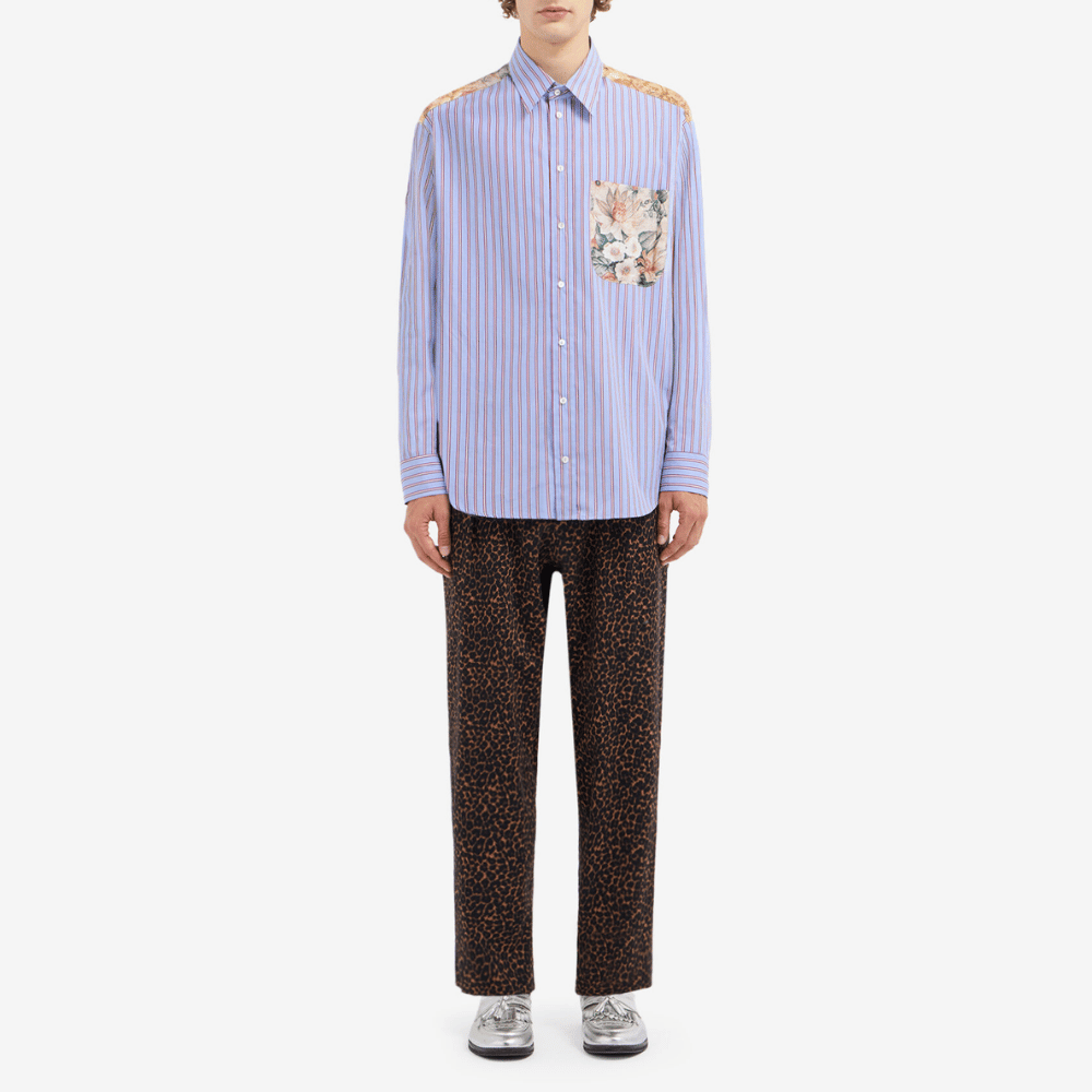 Pierre-Louis Mascia Alotho Cotton Silk Long Sleeve Shirt in Lilac Stripe with Floral Tapestry Back Shop PIERRE LOUIS MASCIA designer fashion online or in-store at Riada Concept, Sydney’s high-end fashion boutique in Australia.