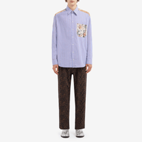 Pierre-Louis Mascia Alotho Cotton Silk Long Sleeve Shirt in Lilac Stripe with Floral Tapestry Back Shop PIERRE LOUIS MASCIA designer fashion online or in-store at Riada Concept, Sydney’s high-end fashion boutique in Australia.