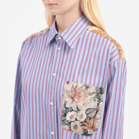 Pierre-Louis Mascia Alotho Cotton Silk Long Sleeve Shirt in Lilac Stripe with Floral Tapestry Back Shop PIERRE LOUIS MASCIA designer fashion online or in-store at Riada Concept, Sydney’s high-end fashion boutique in Australia.