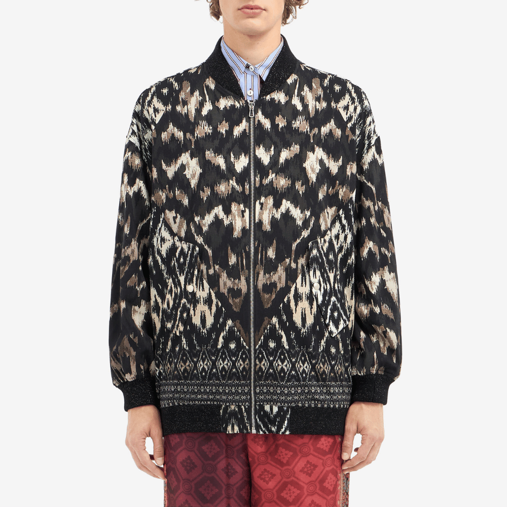 Pierre-Louis Mascia Dydox Virgin Wool Bomber Jacket in Black Ikat Print PIERRE LOUIS MASCIA designer fashion online or in-store at Riada Concept, Sydney’s high-end fashion boutique in Australia.