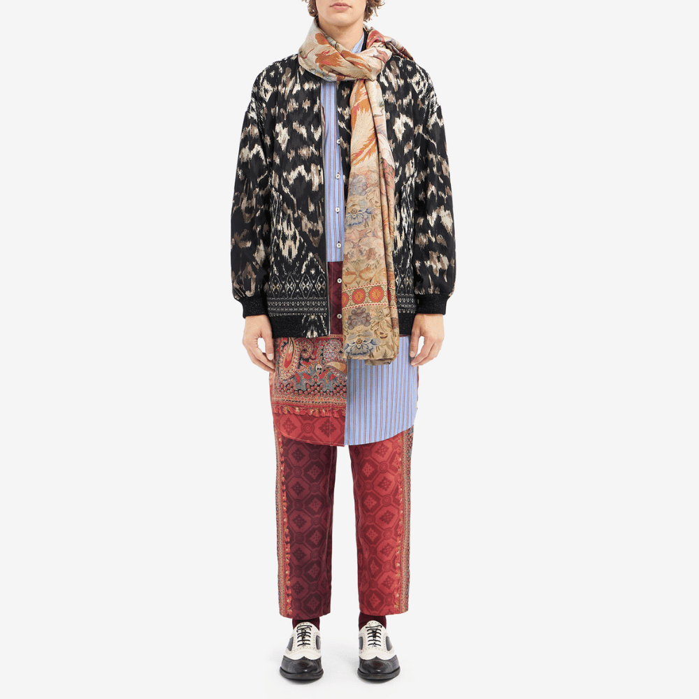 Pierre-Louis Mascia Dydox Virgin Wool Bomber Jacket in Black Ikat Print PIERRE LOUIS MASCIA designer fashion online or in-store at Riada Concept, Sydney’s high-end fashion boutique in Australia.