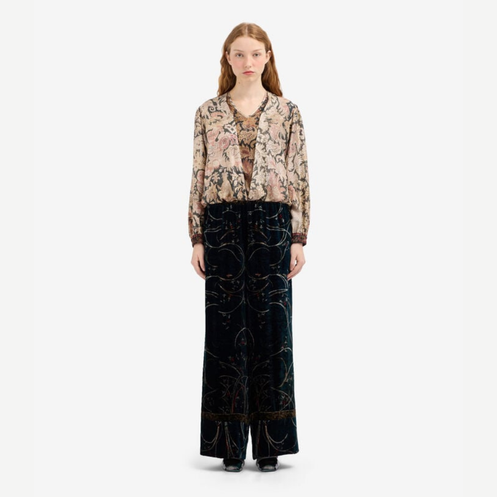 Pierre-Louis Mascia KANADA Rilievo di Cipria Viscose Silk Palazzo Trousers