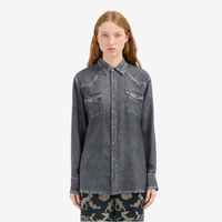 Pierre-Louis Mascia ALOE Faux-Denim Silk Long Sleeve Shirt in Black Denim – International designer fashion boutique Australia Riada Concept Woollahra