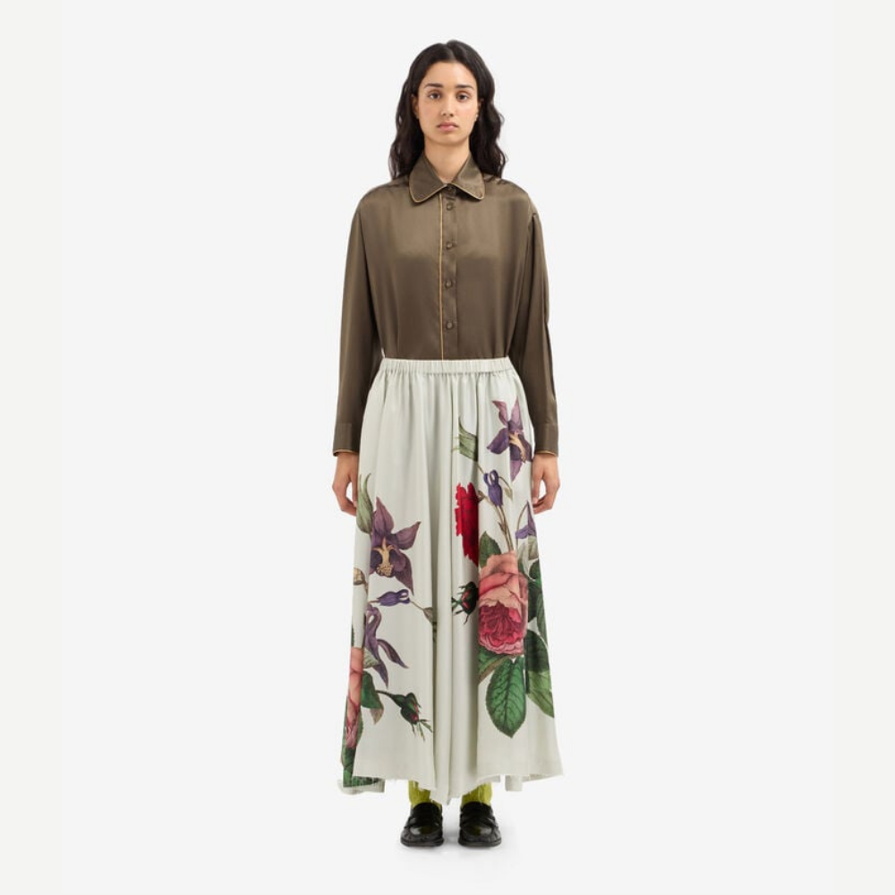 Pierre-Louis Mascia ALOE Rugiada Botanica Silk A-Line Skirt