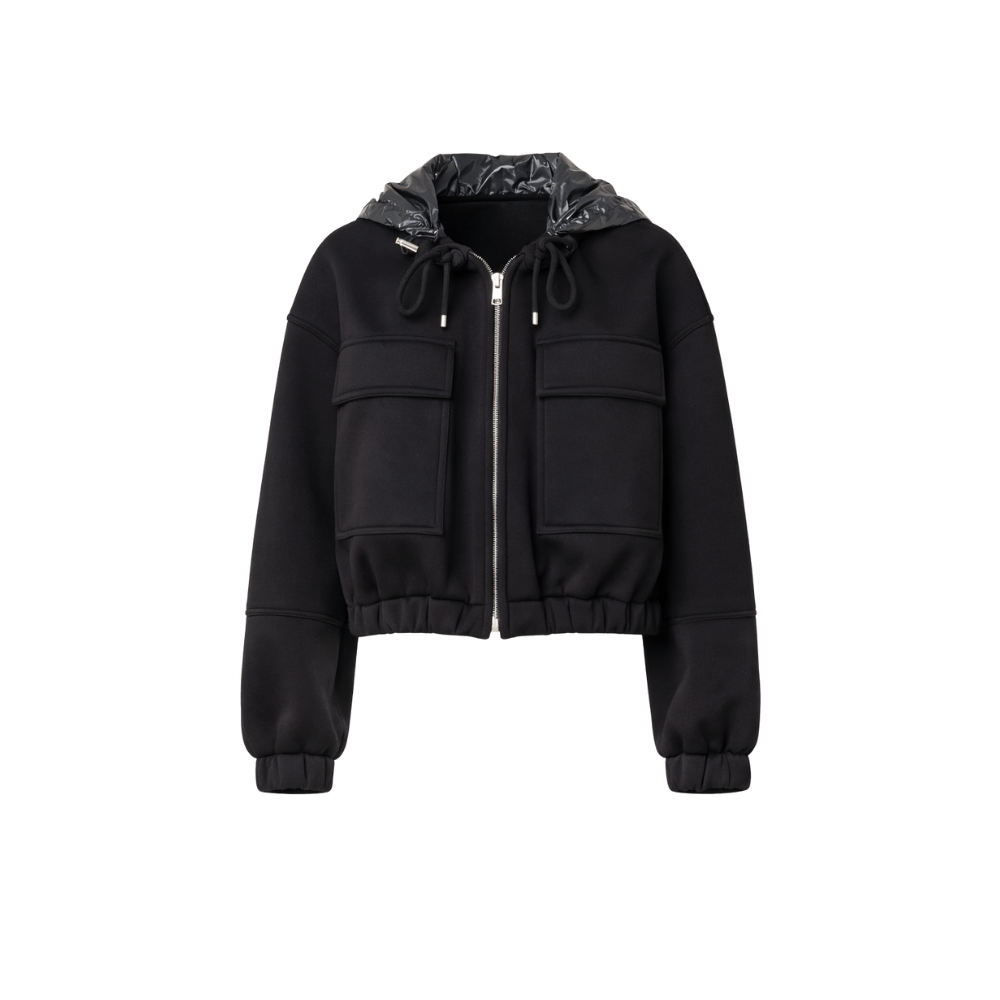 Plan C Hooded Crop Jacket in Black – International designer fashion boutique Australia Riada Concept Woollahra