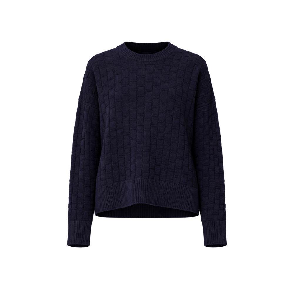 Plan C Long Sleeve Textured Merino Knit Sweater in Dark Blue – International designer fashion boutique Australia Riada Concept Woollahra