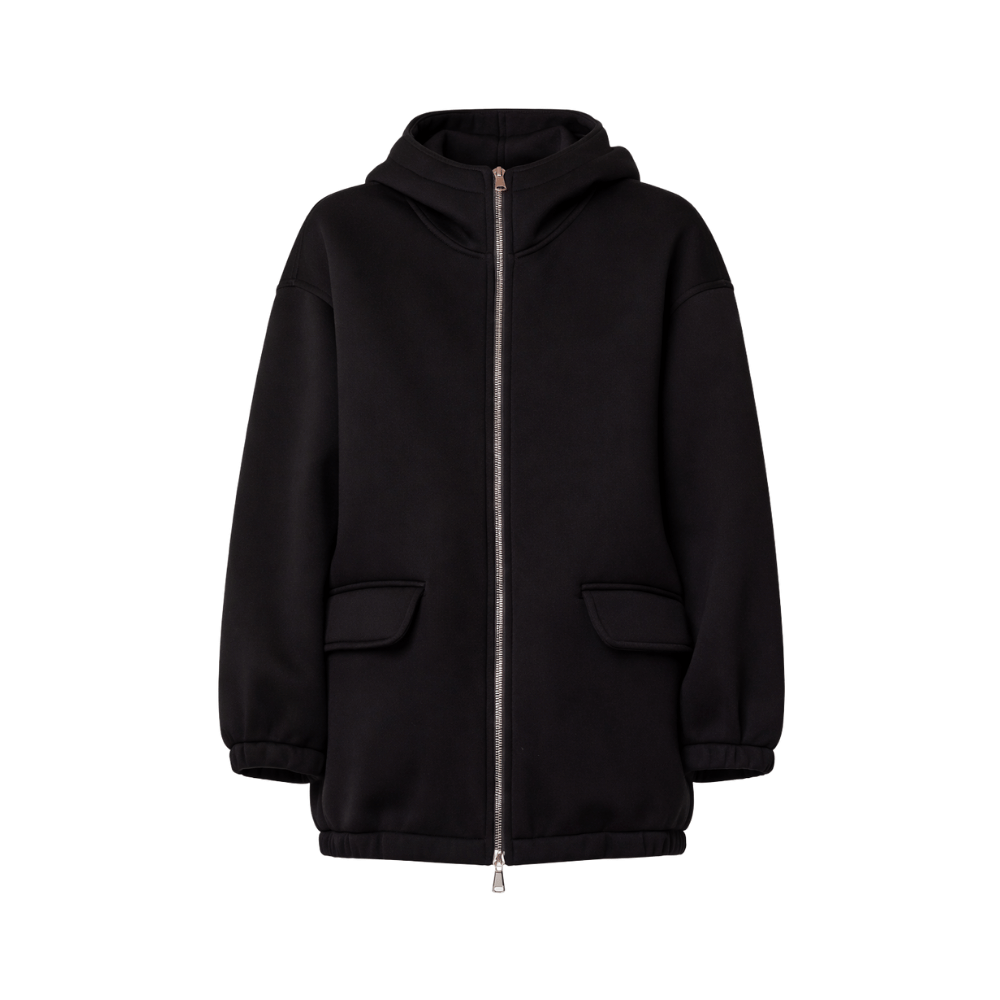Oversized Zip-Up Hooded Jacket in Black