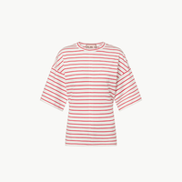 Plan C Striped Boxy Cotton T-Shirt in White & Red at Riada Concept. Made in Italy with dropped shoulders, a curved hem and relaxed cotton jersey fit.