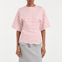 Plan C Striped Boxy Cotton T-Shirt in White & Red at Riada Concept. Made in Italy with dropped shoulders, a curved hem and relaxed cotton jersey fit - front view