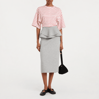 Plan C Striped Boxy Cotton T-Shirt in White & Red at Riada Concept. Made in Italy with dropped shoulders, a curved hem and relaxed cotton jersey fit - front styled model view