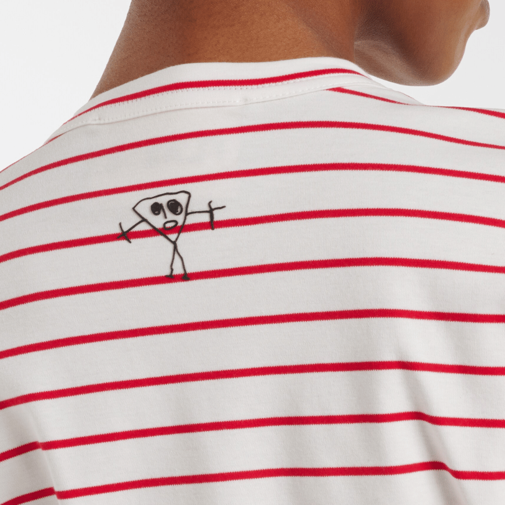 Plan C Striped Boxy Cotton T-Shirt in White & Red at Riada Concept. Made in Italy with dropped shoulders, a curved hem and relaxed cotton jersey fit - neck detail back view
