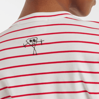 Plan C Striped Boxy Cotton T-Shirt in White & Red at Riada Concept. Made in Italy with dropped shoulders, a curved hem and relaxed cotton jersey fit - neck detail back view