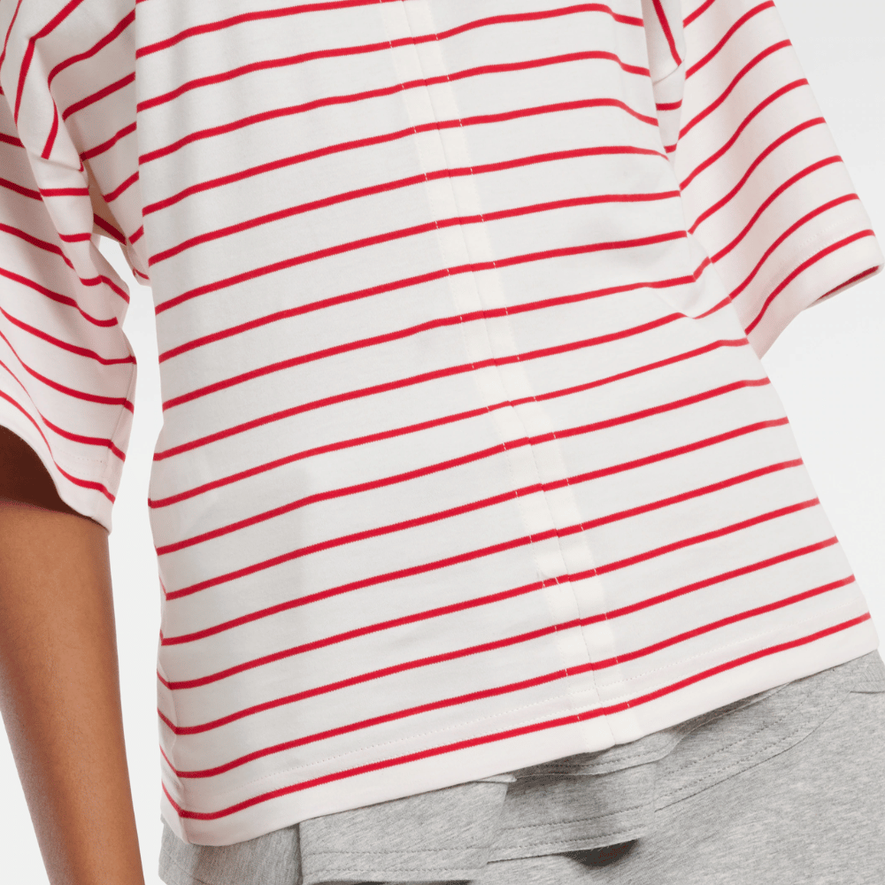 Plan C Striped Boxy Cotton T-Shirt in White & Red at Riada Concept. Made in Italy with dropped shoulders, a curved hem and relaxed cotton jersey fit - close front view