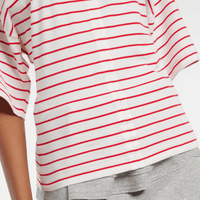 Plan C Striped Boxy Cotton T-Shirt in White & Red at Riada Concept. Made in Italy with dropped shoulders, a curved hem and relaxed cotton jersey fit - close front view