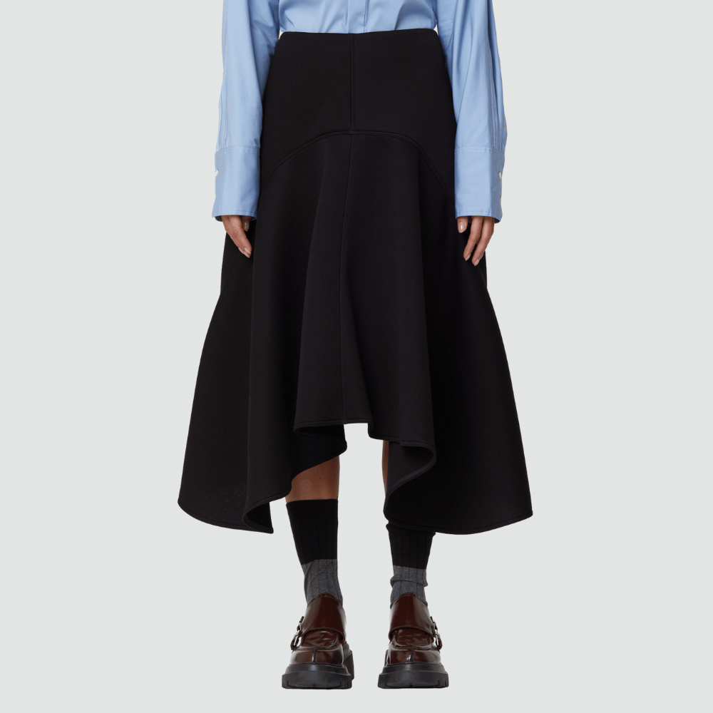 Plan C Asymmetric Flared Midi Skirt in Black – International designer fashion boutique Australia Riada Concept Woollahra