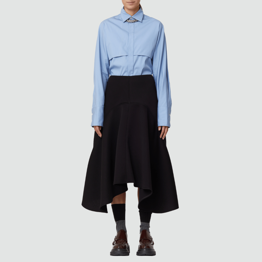 Plan C Asymmetric Flared Midi Skirt in Black – International designer fashion boutique Australia Riada Concept Woollahra