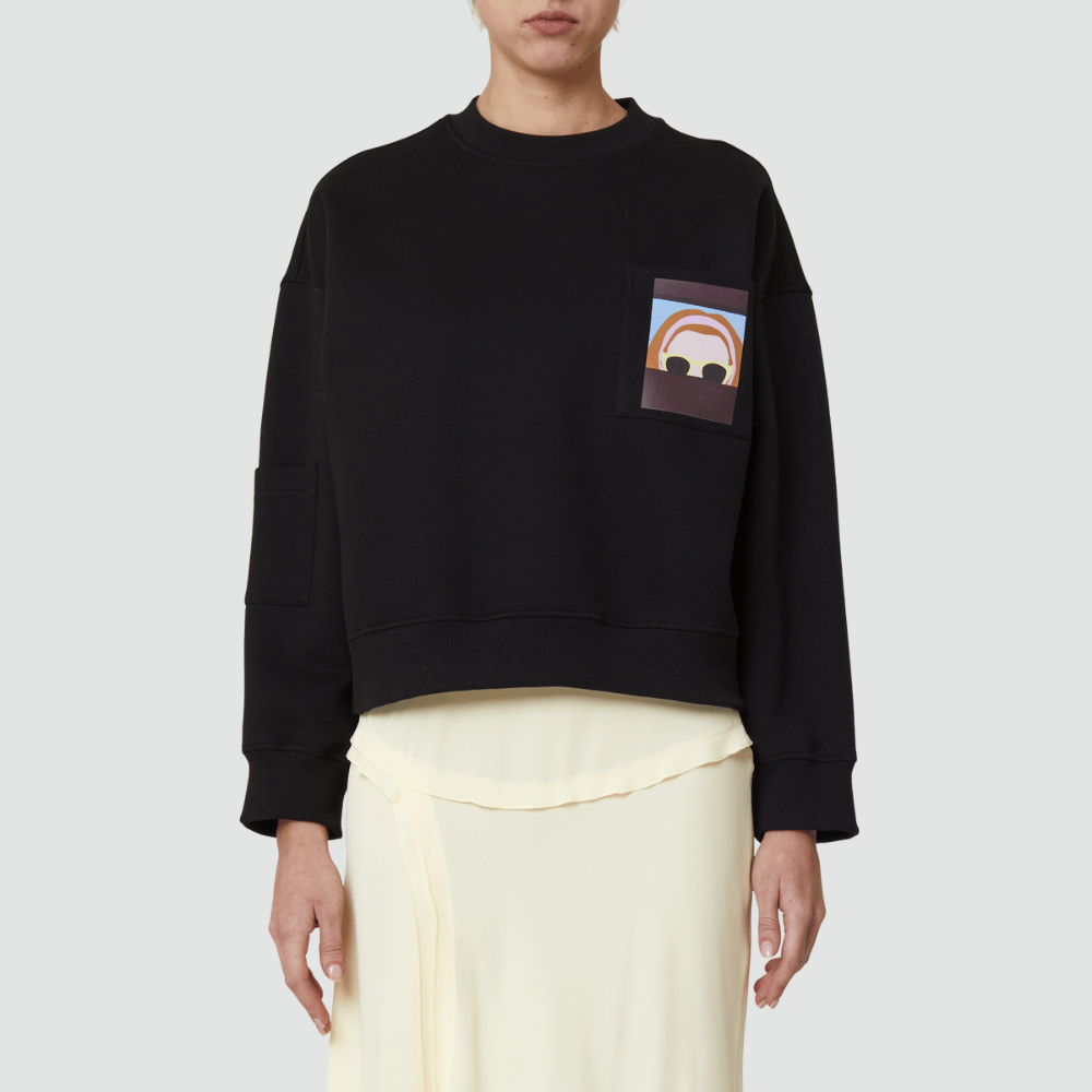 Plan C Graphic Pocket Sweatshirt in Black – International designer fashion boutique Australia Riada Concept Woollahra