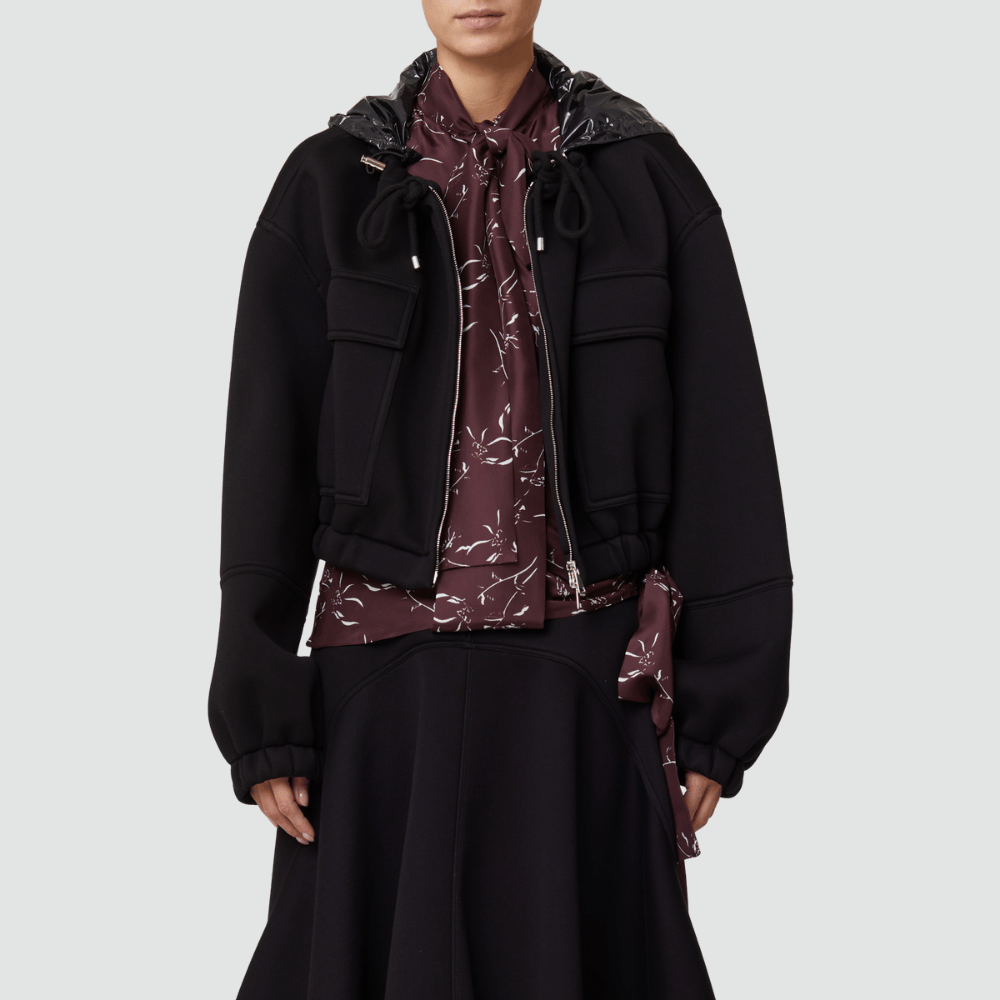 Plan C Hooded Crop Jacket in Black – International designer fashion boutique Australia Riada Concept Woollahra