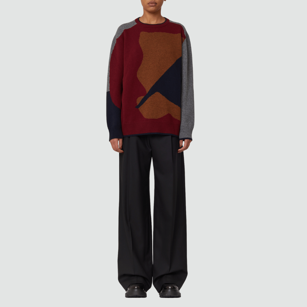 Plan C Long Sleeve Abstract Intarsia Crew Neck Sweater – International designer fashion boutique Australia Riada Concept Woollahra