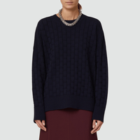 Plan C Long Sleeve Textured Merino Knit Sweater in Dark Blue – International designer fashion boutique Australia Riada Concept Woollahra