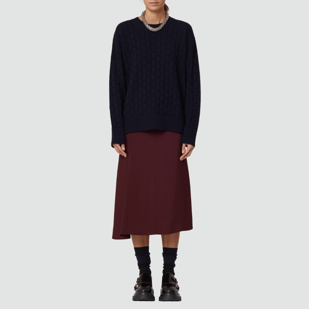 Plan C Long Sleeve Textured Merino Knit Sweater in Dark Blue – International designer fashion boutique Australia Riada Concept Woollahra