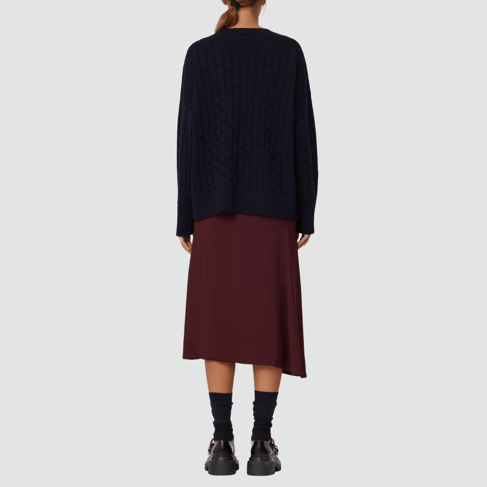 Plan C Long Sleeve Textured Merino Knit Sweater in Dark Blue – International designer fashion boutique Australia Riada Concept Woollahra