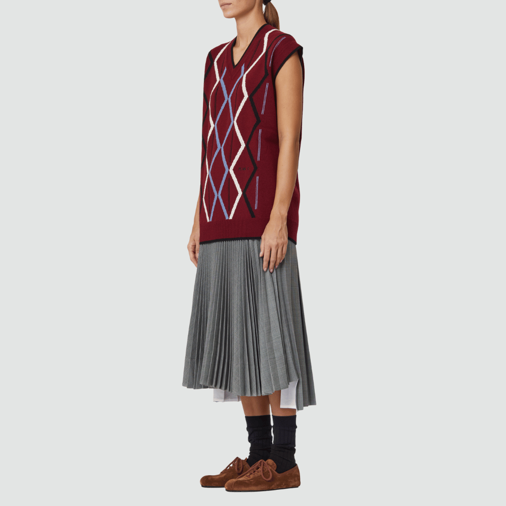 Plan C Rhombus Intarsia Vest in Burgundy – International designer fashion boutique Australia Riada Concept Woollahra
