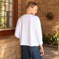 Frank & Eileen Quinn long-sleeve crewneck tee in white cotton jersey, back view