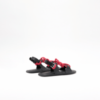 Plan C Cord Detail Leather Slingback Sandals in black with red and white braided cord - back view