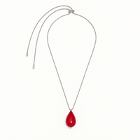 Plan C Vermilion Red Paper Pearl Necklace with adjustable silver-tone chain and drop pendant