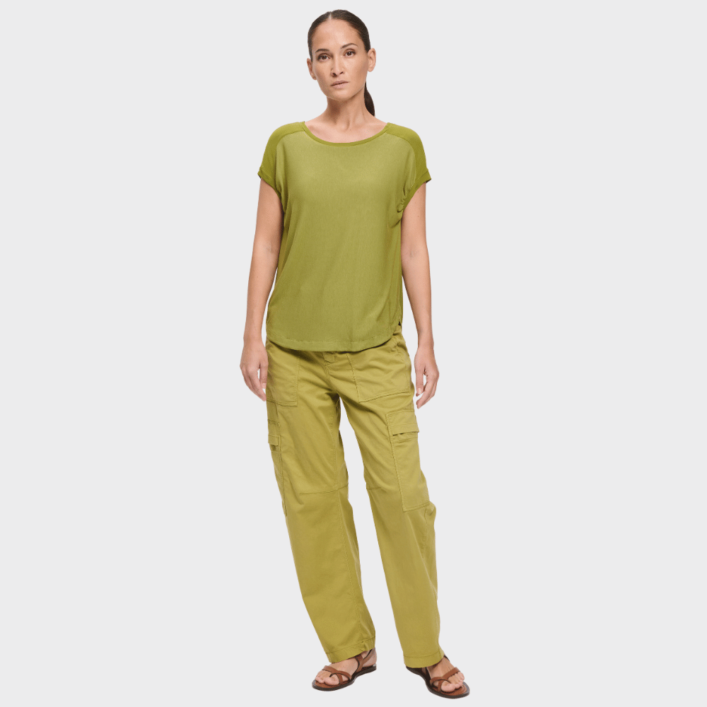 Transit Par Such relaxed contrast-panel cap sleeve T-shirt in bright olive green – full front view 