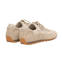 Riada Concept Off-white low-top sneakers by Henry Beguelin in chalky Gesso, mixing soft suede with grained leather and exposed stitching. Handcrafted in Italy - back view
