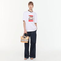 Plan C Self Portrait Print Cotton T-Shirt in Optical White with red graphic artwork styled with Plan C tote bag and black trousers