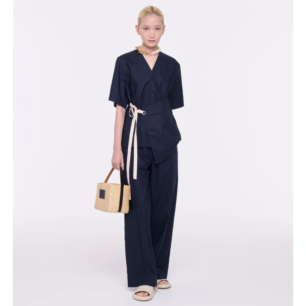 SHORT SLEEVE SHIRT WITH ASYMETRIC PANEL IN BLUE