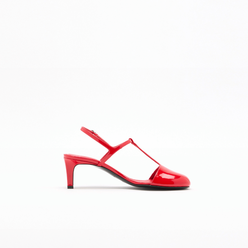 Plan C Patent Leather Slingback Heels in Fire Red