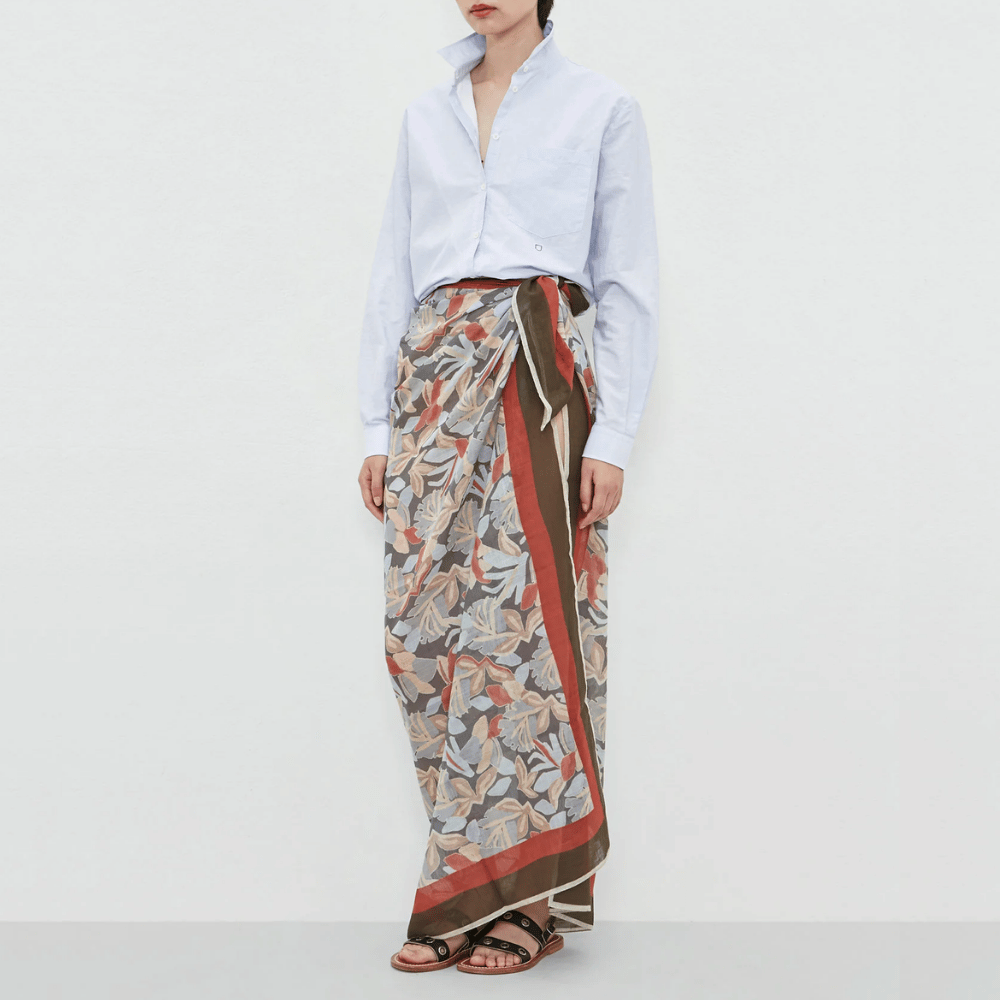 Massimo Alba Woman Floral Square Cotton Linen Stole Scarf in Ferro MASSIMO ALBA WOMENS Designer fashion shop online and in store High End fashion boutique Sydney Australia Riada Concept