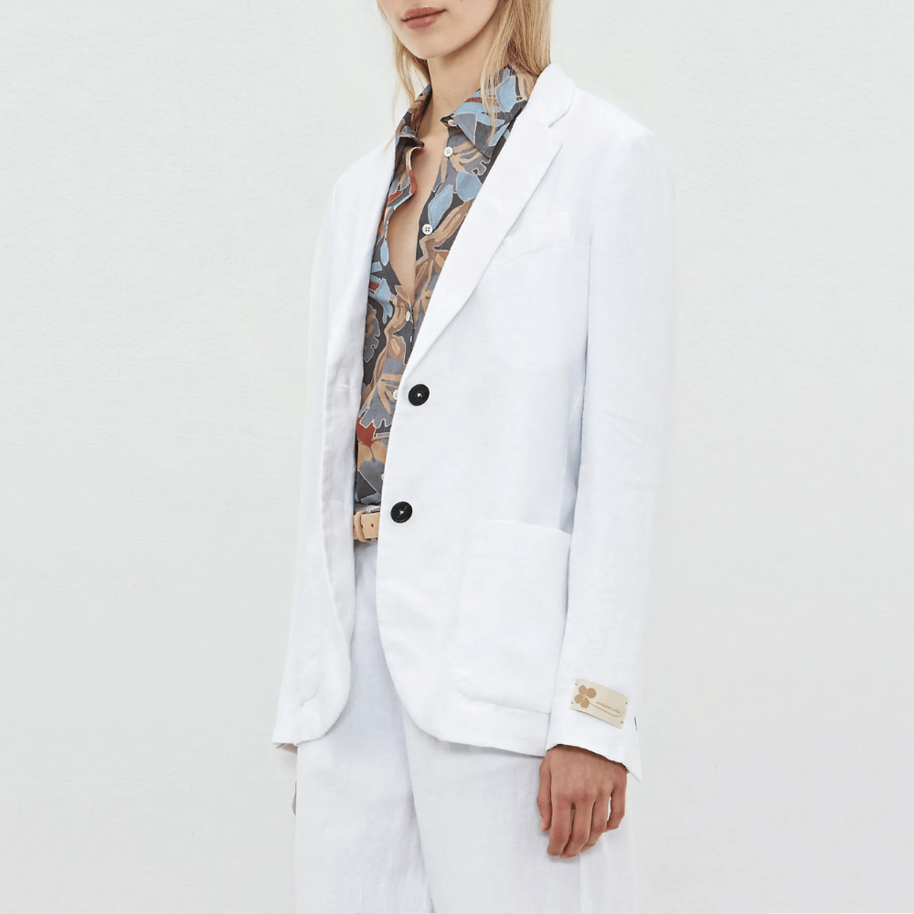 Massimo Alba Woman Stromboli Single Breasted Linen Blazer Jacket in White MASSIMO ALBA WOMENS Designer fashion shop online and in store High End fashion boutique Sydney Australia Riada Concept