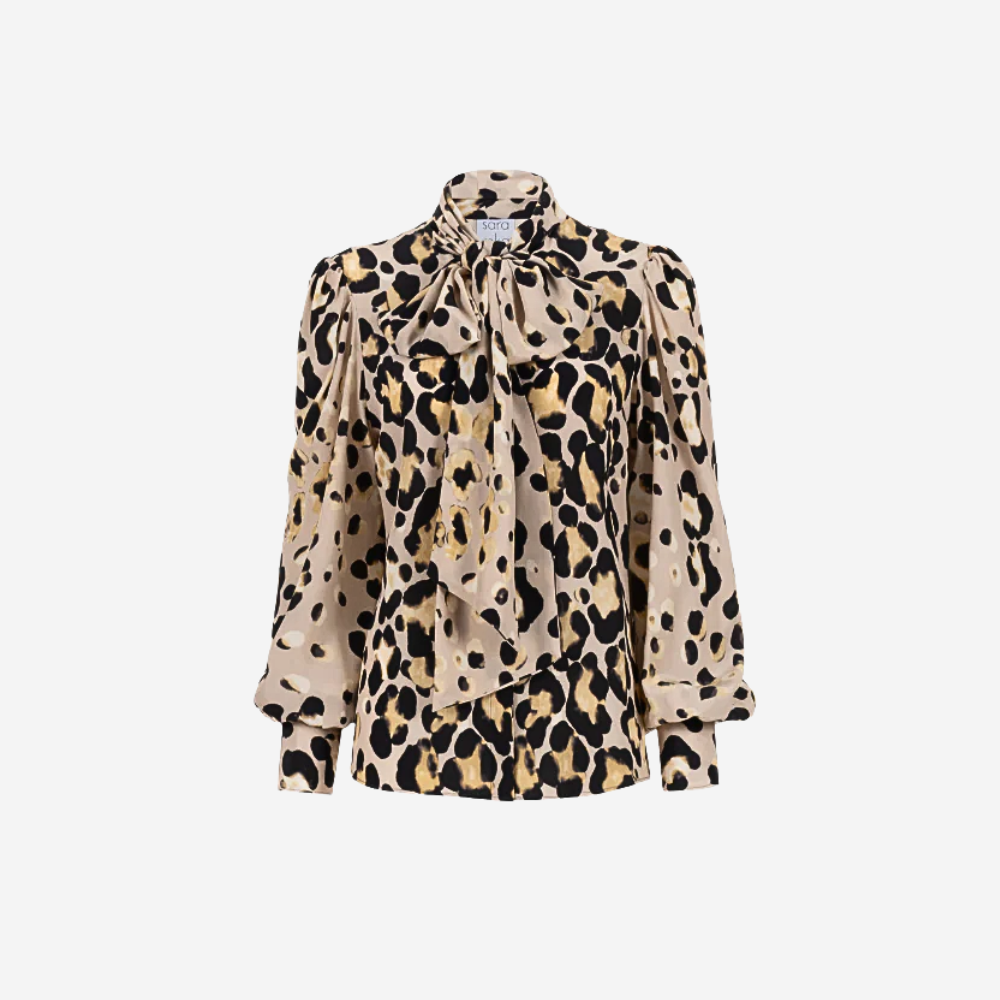 Sara Roka Angelica Blouse in Animalier international luxury fashion brands available at Riada Concept Woollahra, Sydney Australia and online