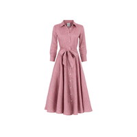 Sara Roka DANETTE Linen Blend Midi Shirt Dress in Fuchsia Rose Stripe – front view