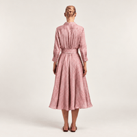 Sara Roka DANETTE Fuchsia Rose Stripe Midi Dress – styled back view
