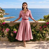 Sara Roka DANETTE Fuchsia Rose Stripe Linen Dress – summer styling