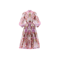 Sara Roka DIONE Cotton Silk Voile Midi Shirt Dress in Pink Flamingo Print – dress back view without belt