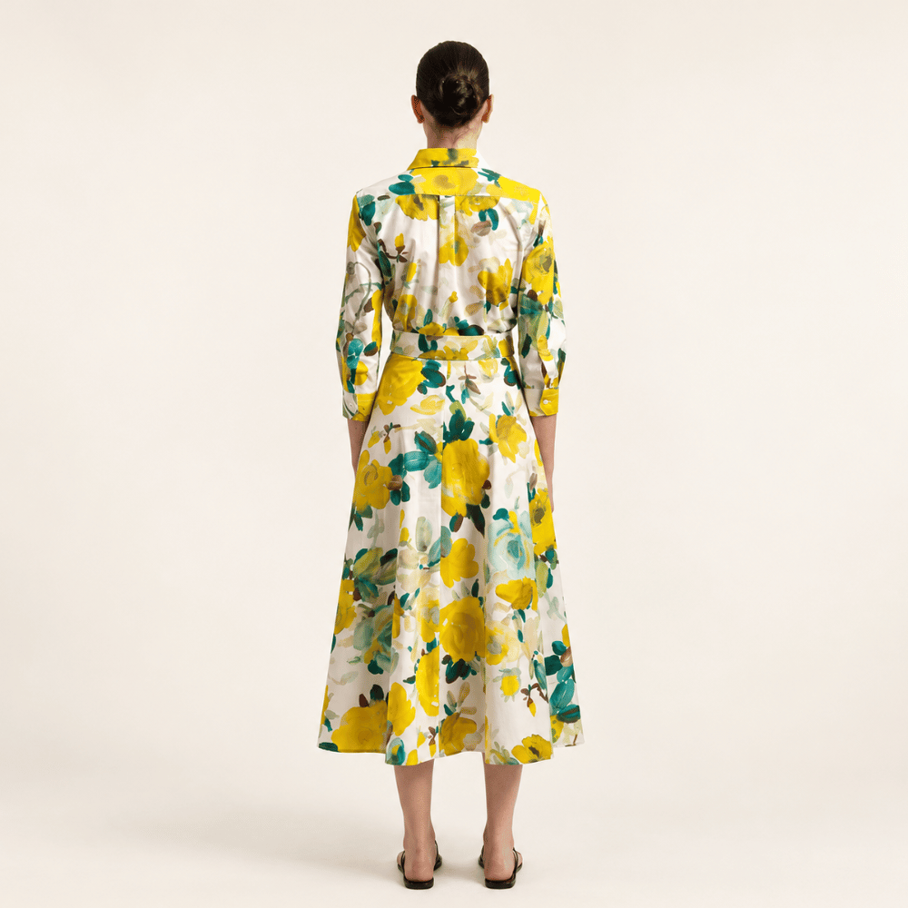 Sara Roka DRALLA Lime Floral Midi Shirt Dress – back model view