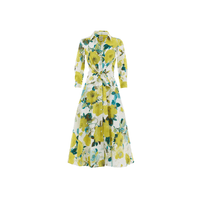 Sara Roka DRALLA Cotton Poplin Tie-Front Midi Shirt Dress in Lime Floral Print – front view