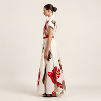 Sara Roka ELODIE Cotton Poplin Maxi Shirt Dress in Red Tulip Print – side view