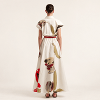 Sara Roka ELODIE Cotton Poplin Maxi Shirt Dress in Red Tulip Print – back view styled