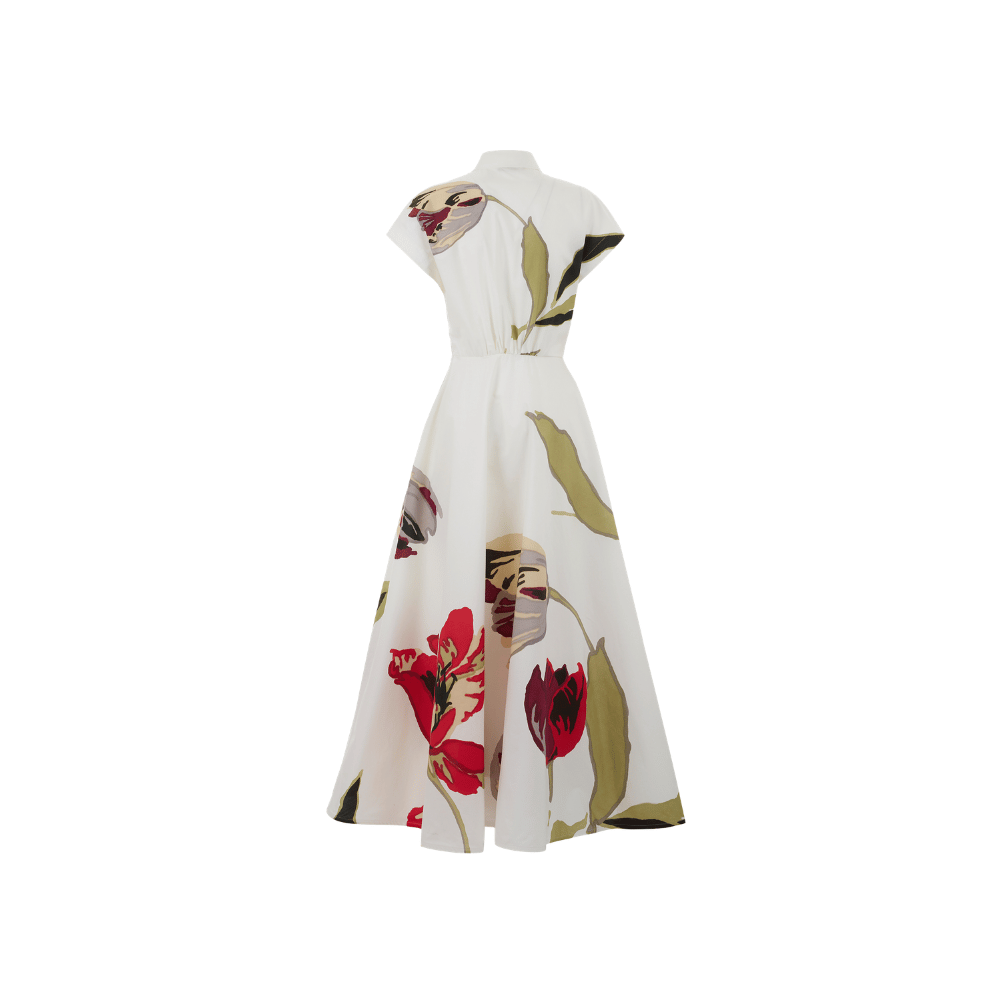 Sara Roka ELODIE Cotton Poplin Maxi Shirt Dress in Red Tulip Print – back view